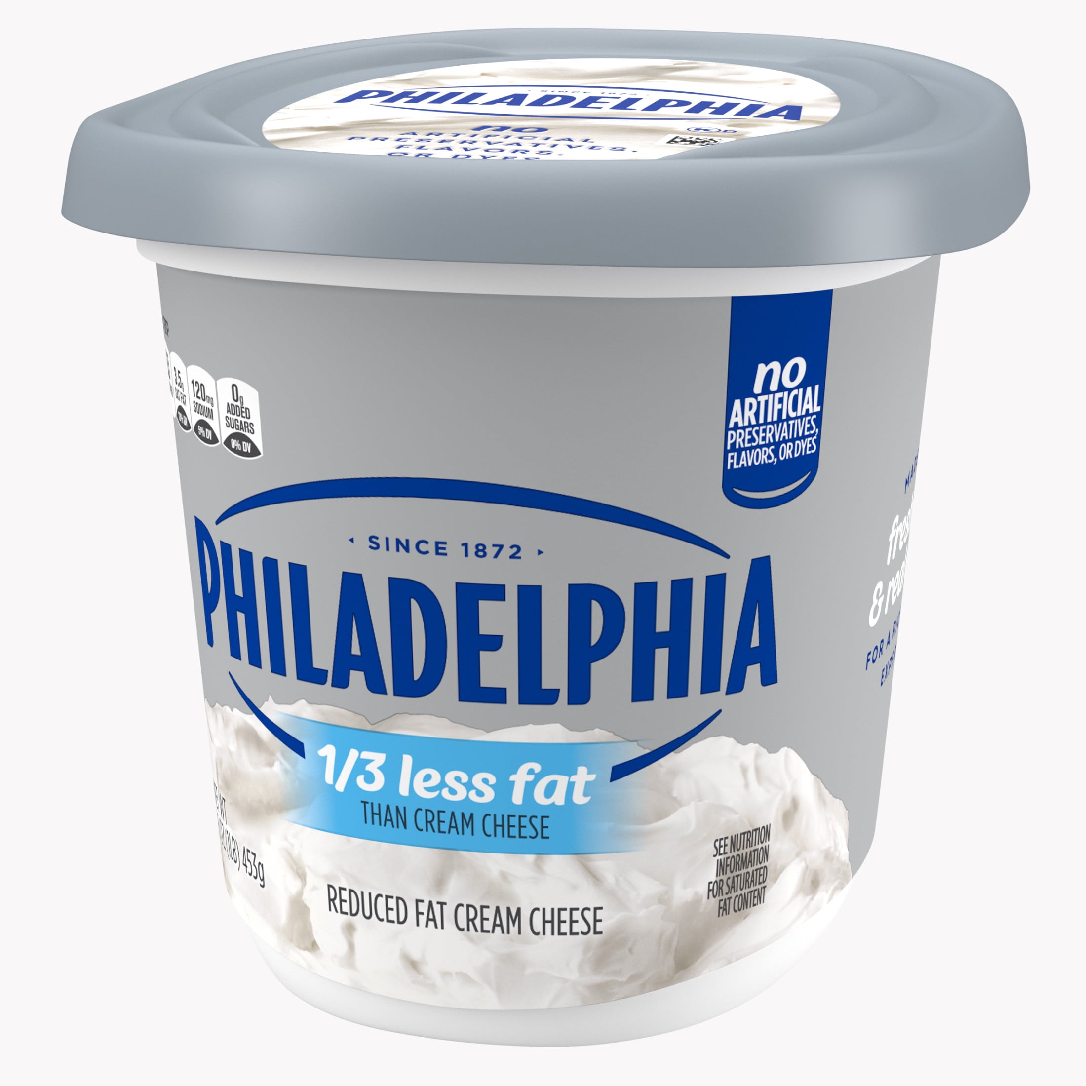 Philadelphia Reduced Fat Cream Cheese, 1 Tub, for Smooth, Spreadable Mornings, Original, No Artificial Preservatives, Flavors or Dyes, 16 oz