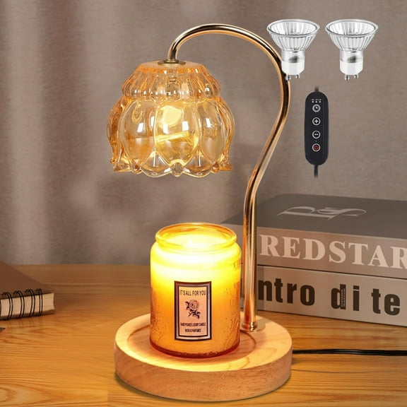 BN-LINK Fragrance Candle Warmer Lamp, Electric Flower Candle Warmer with Timer & Dimmer, Home Decor Wax Melt Warmer with 2 Bulbs, Gifts for Mom Women Friend Sister, Champagne