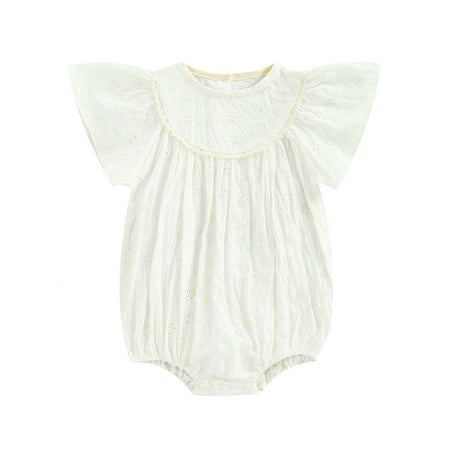

Frobukio Kids Toddler Baby Girls Romper Floral Embroidery Round Neck Short Sleeve Bodysuit Casual Wear for Summer White 1-2 Years
