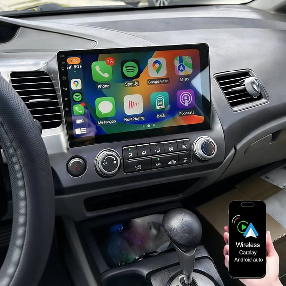 Dexico 2 64G Car Stereo Radio for Honda Civic 2006-2011 with Wireless Carplay Android Auto, 10 Inch Touch Screen Android 13 Car Radio with Bluetooth FM/RDS WiFi GPS Navigation SWC AHD Backup Camera