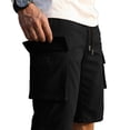 thumbnail image 5 of Long Mens Cargo Shorts Relaxed Fit Below Knee Long Shorts Workout Hiking Summer Lightweight Drawstring Elastic Waist 3/4 Capri Pants with Pockets Black M, 5 of 5
