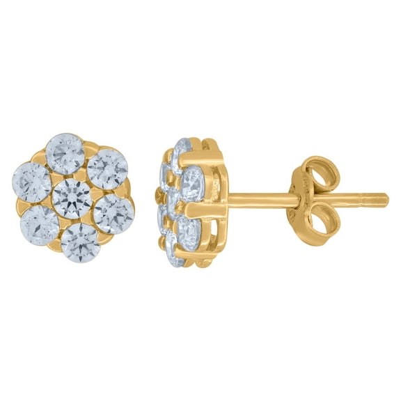10k Yellow Gold Mens Cubic Zirconia Flower Stud Earrings Earring for Men - 1.5 Grams