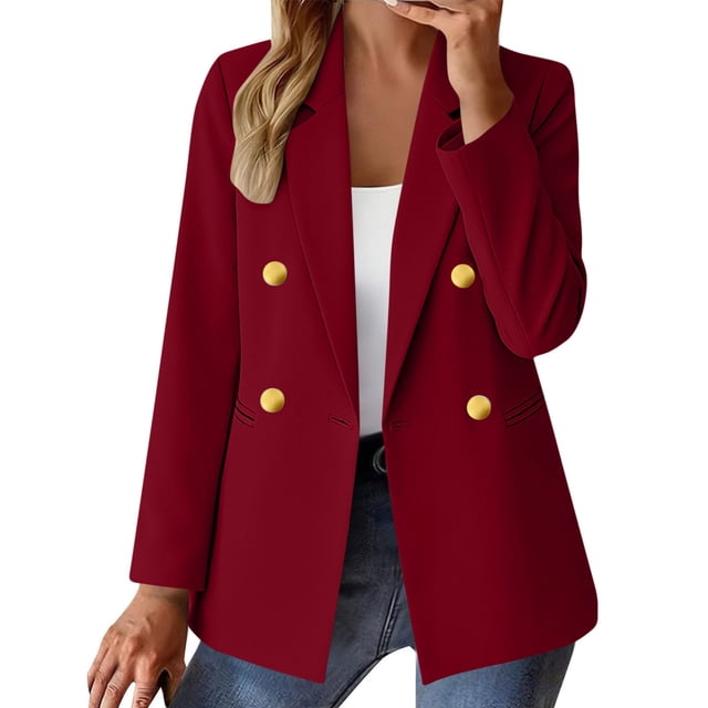 Women's Blazer Casual Long Sleeve Sports Coat, Solid Button Down Cardigan Jacket with Pockets, Lightweight Office Work Tops for Spring Dating Home^
