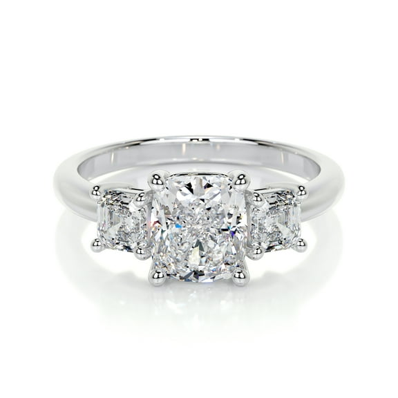 First Jewel Wedding Ring - White Gold Over 14K Silver Diamond Ring for Her - Cushion Cut Excellent 2 Ct Diamond Ring - Three Stone Diamond Ring for Women's - Engagement Wedding Diamond Ring