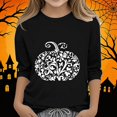 thumbnail image 2 of WAVSUF Kids Girls Halloween T-Shirt, 3/4 Sleeve Crew Neck Cartoon Printed Fall Casual Festive Top Black 9, 2 of 6
