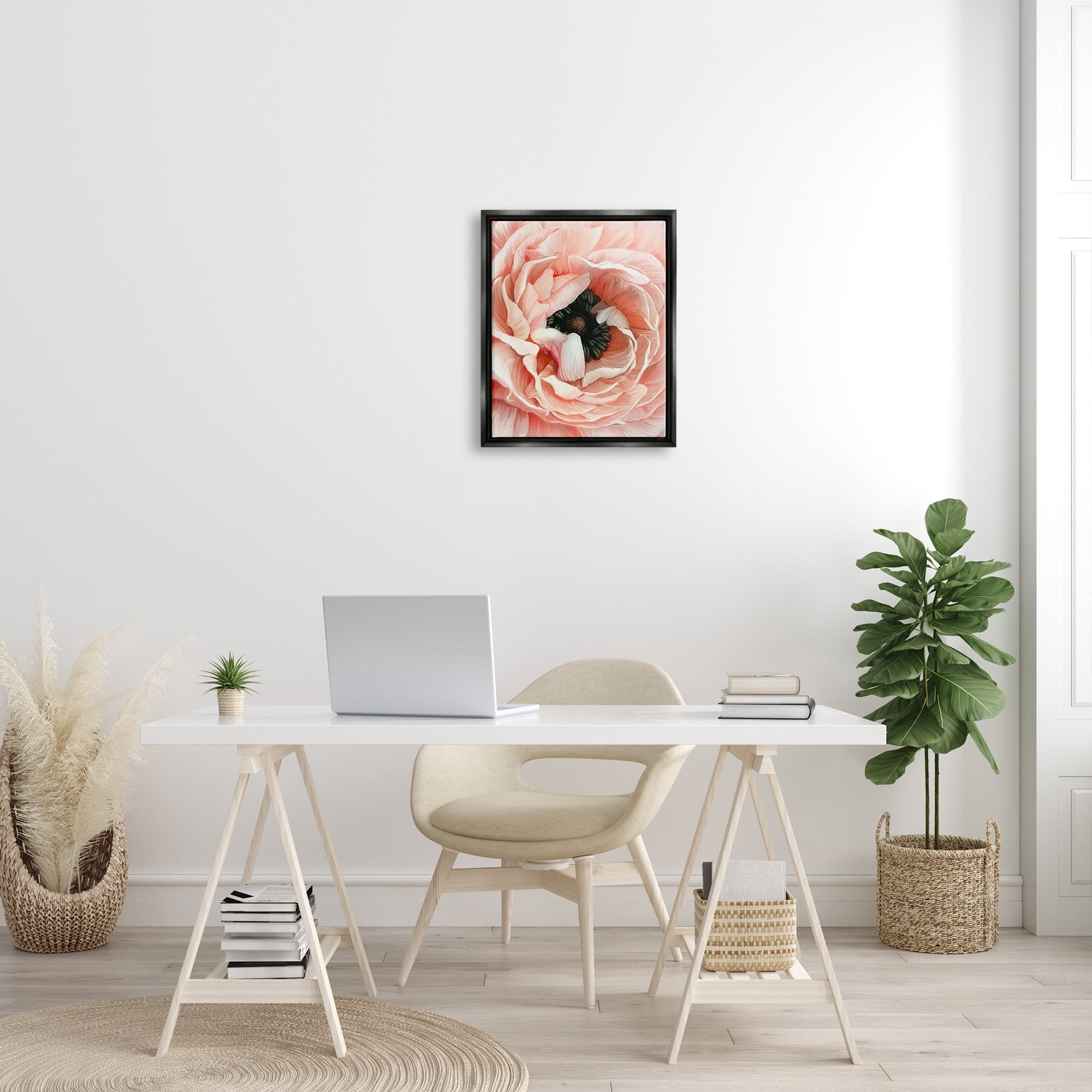Stupell Industries Up Close Pink Peony Intricate Sunlit Petals Painting Jet Black Floating Framed Canvas Print Wall Art, Design by Ziwei Li