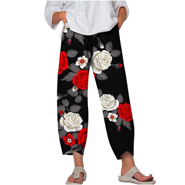 Pantalons d'Été Décontractés pour Femmes avec Poches et Imprimé