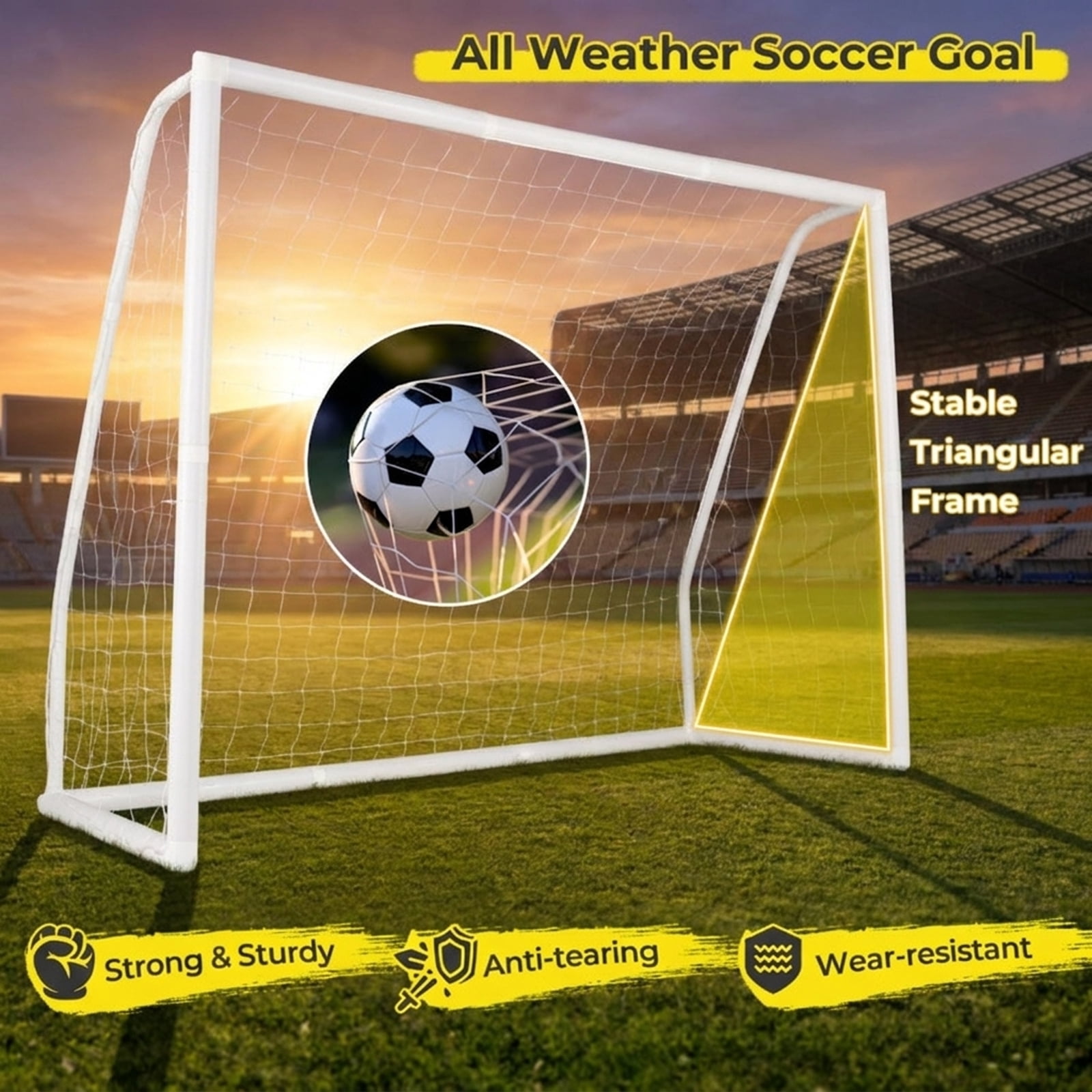 Airfind Backyard Soccer Goal with Ground Anchors and Practice Cones and Stable All-Weather Frame for Kids Youth Outdoor Training and Portable Soccer Practice, White
