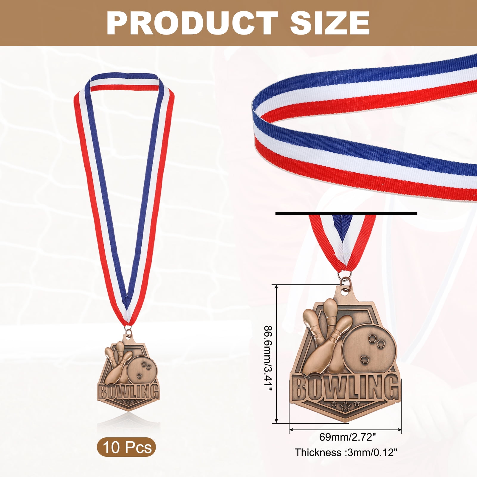 Uxcell Bowling Games Embossing Award Medals with Ribbons, Winner Medals Prizes for Competitions Sports Party Red