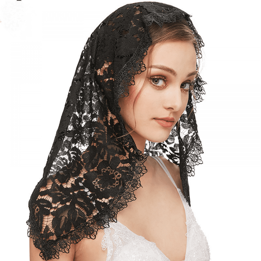 Bridal Lace Turban Muslim Triangle Headdress Veil Short Yarn Shawl ...