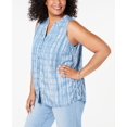 thumbnail image 1 of Style  Co. Womens Plus Printed Split Neck Tank Top, Blue, 1X, 1 of 1