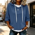 thumbnail image 2 of TZZQ 3/4 Sleeve Hoodie Sweatshirts for Women Drawstring Hood Oversized Pullover Sweatshirt Comfort Plain Long Sleeve Pullover Tops Plus Size Cute Basic Lightweight Hoodie Sweatshirts Navy Xl, 2 of 7