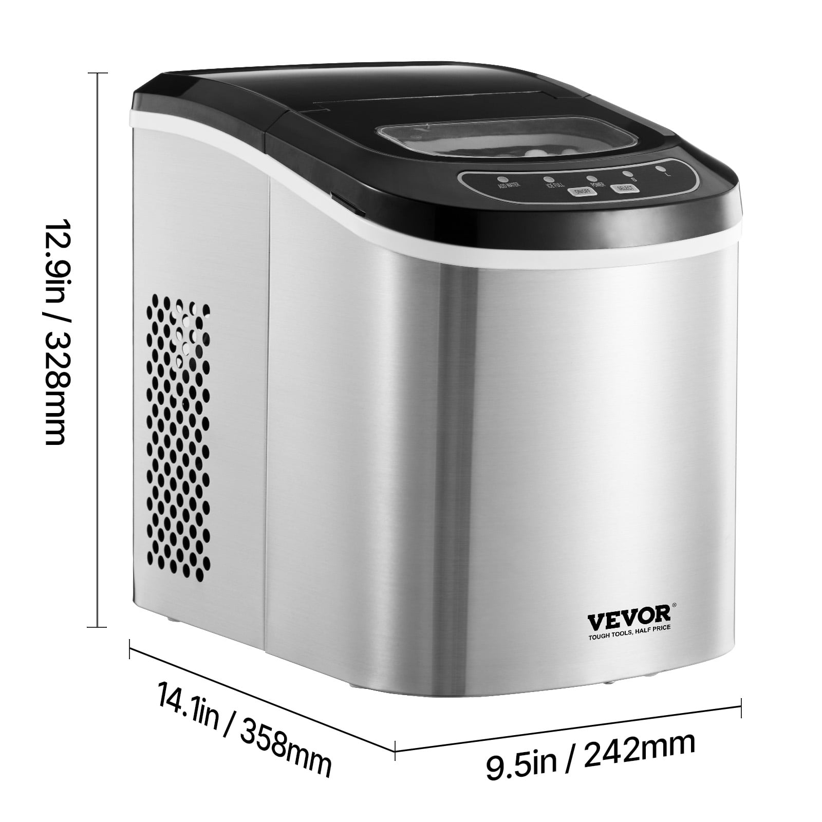VEVOR Countertop Ice Maker, 9 Cubes Ready in 6 Mins, 33lbs in 24Hrs, Self-Cleaning Portable Ice Maker with Ice Scoop and Basket, Ice Machine with 2 Sizes Bullet Ice for Home Kitchen Office Bar Party