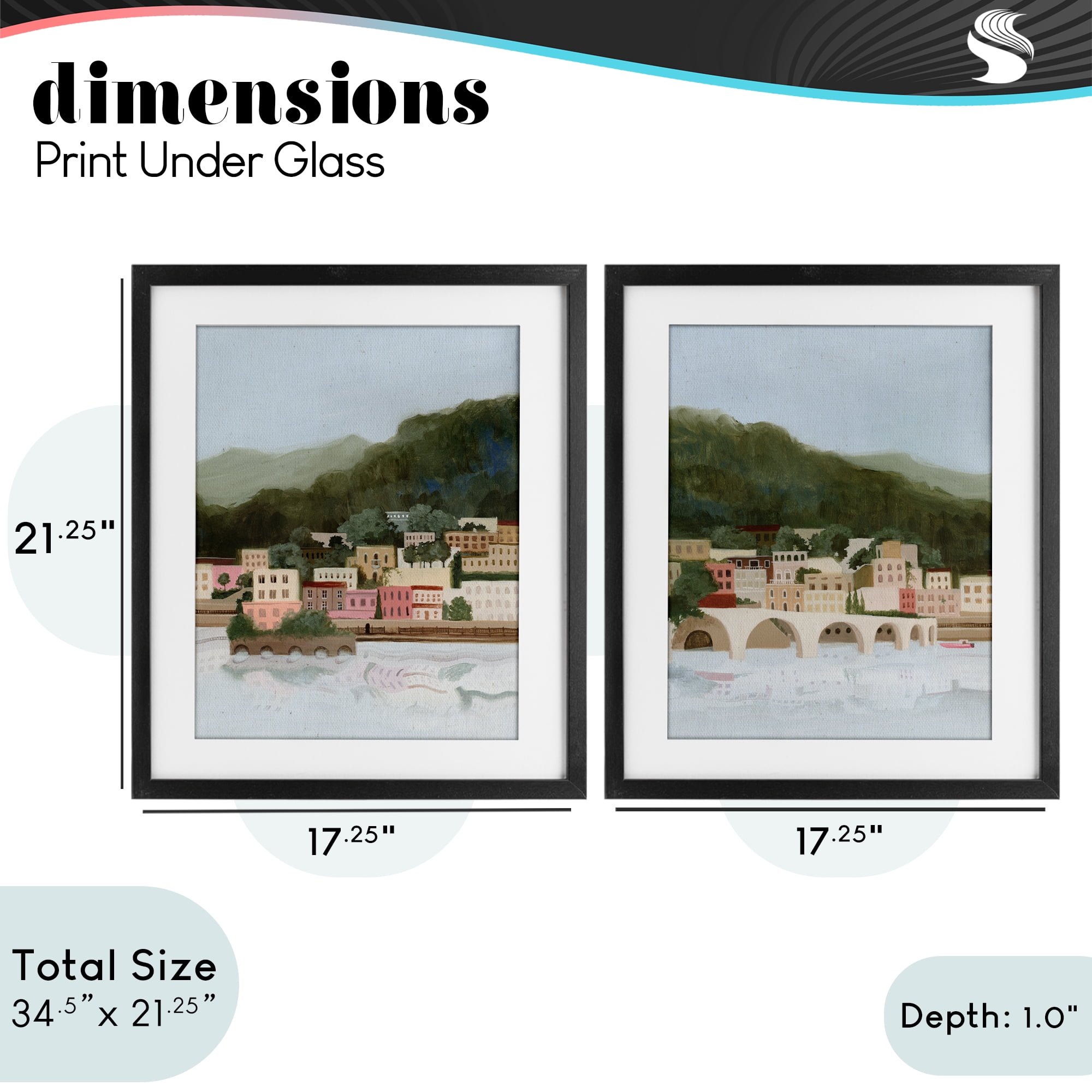 Stupell Industries Mountain Town by Sea 2 Piece Black Framed Print Under Glass Set, design by Grace Popp