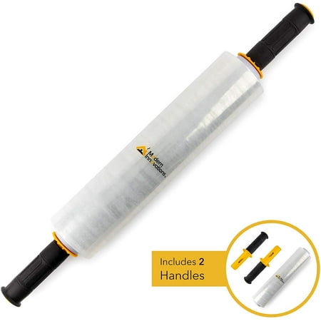 modern innovations 15 inch clear stretch wrap roll with handles (1 roll-1000 feet) heavy duty shrink wrap for moving packing supplies for wrapping furniture industrial plastic pallet cling