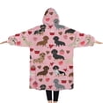 thumbnail image 2 of Oversized Wearable Blanket Hoodie,Pink Cute Dachshund Dog and Love Heart Sherpa Blanket Hoodie with Super Pockets,Super Warm Fuzzy Pullover for Women & Men, 2 of 6