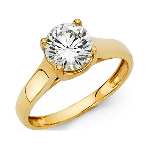 14k Yellow Gold Round Solitaire CZ Engagement Ring Anniversary Single Stone CZ Band Bridal Ring Size 7