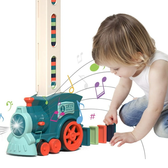 180Pcs Domino Train Set Fun Dominos Train Blocks Set with Color Light and Realistic Sound Reusable Automatic Domino Brick Laying Toy Train Educational Game for Kids Christmas Gift