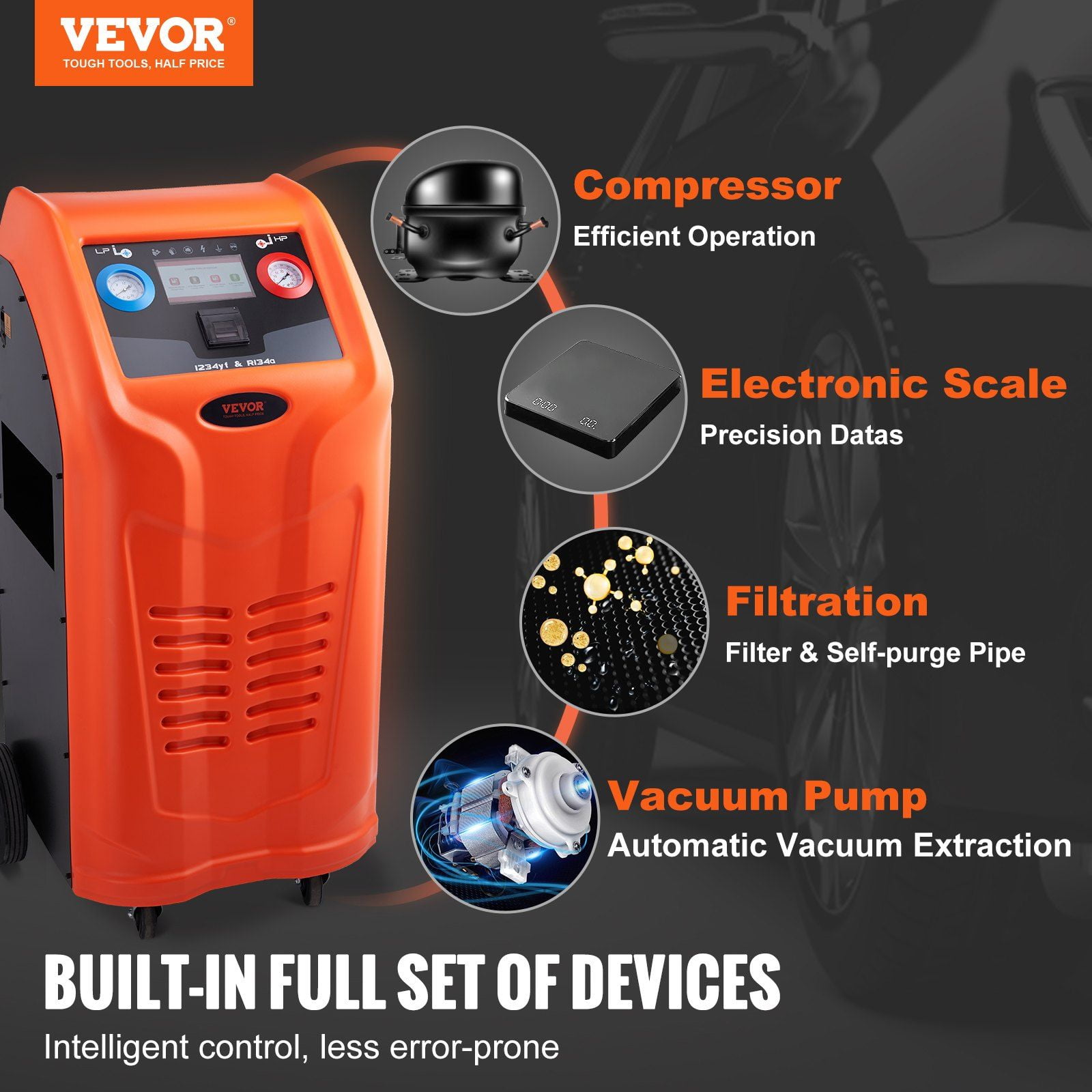 HCY Fully Automatic Refrigerant Recovery Machine - Dual Cylinder AC Recovery Machine Kit Built in Compressor/Electronic Scale/Filter/Recovery Tank, Recovery Machine HVAC Only for R134A+R1234YF