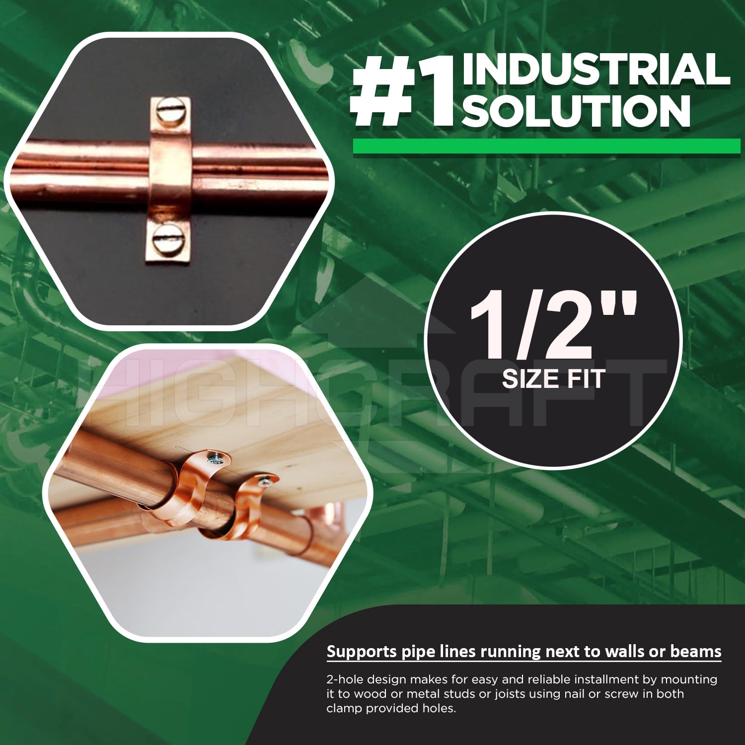 Highcraft 2-Hole Copper Pipe Strap U Bracket 1/2", 100 Pk
