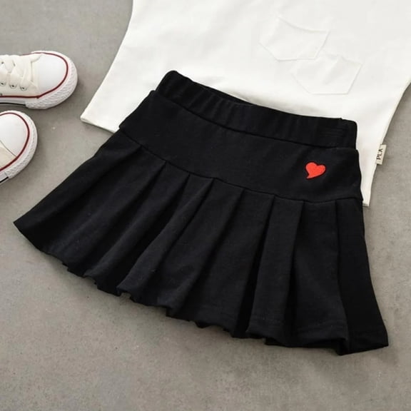 Girls' Pleated Athletic Skort with Built-In Shorts, Flared Tennis Skirt for Sports, School, Active Play, Prevents Wardrobe Malfunctions During Running, Yoga, and Daily Movement - Black