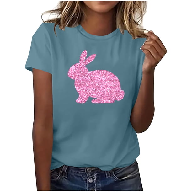 Mujeres Manga Corta de Verano Tops Pascua Impresa Cuello Redondo, Blusa de Moda Casual para la Primavera
