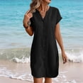 thumbnail image 2 of Plus Size Beach Dresses for Womens 2026 Fashion Summer Solid Color Casual Button V-Neck Short Sleeve Mini Dress, 2 of 9