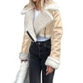 thumbnail image 3 of Female Leather Jacket Faux Fur Moto Jacket Winter Trench Coat Cropped Shearling Jacket Beige M, 3 of 10
