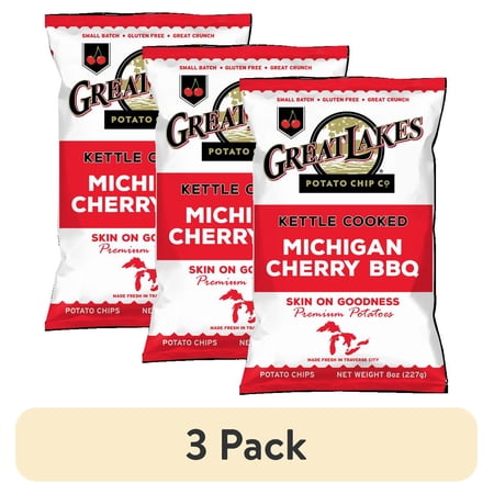 (3 pack) Great Lakes Potato Chips Kettle Chips Michigan Cherry BBQ, 8 oz Bag