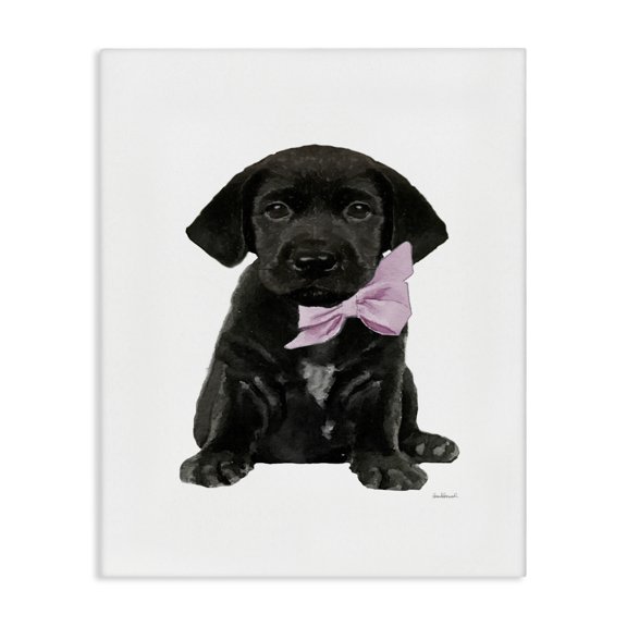 Stupell Industries Shabby Chic Black Puppy Pink Bow Canvas Art, 16 x 20, by Amanda Greenwood