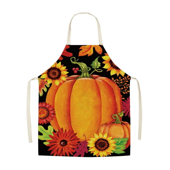 Linen Thanksgiving Day Apron Sunflower Pumpkin Creative Apron Kitchen Housework Oil Repellent Antifouling Apron