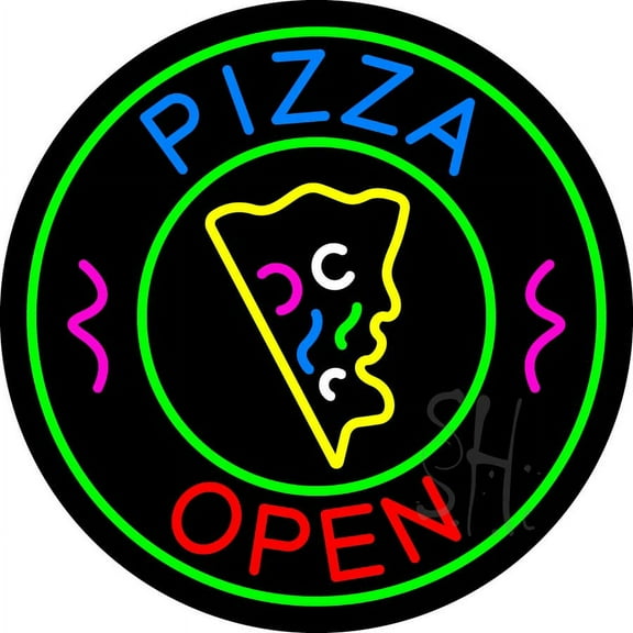 Pizza Open LED Neon Sign 18 x 18 - inches, Clear Edge Cut Acrylic Backing, with Dimmer - Bright and Premium built indoor LED Neon Sign for restaurant window and interior decor.