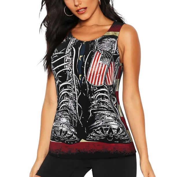 Fotbe Veterans Day1 Blusas Sin Mangas para Mujer – Estilo Casual, Corte Suelto, Slim-Fit, Cuello Redondo Deportivo, Tops de Verano para Gimnasio y Yoga-XX-Large