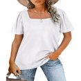 thumbnail image 1 of Womens Summer Casual Tops  Solid Color/Striped Print Short Sleeve Square Neck Simple Loose T-shirt, 1 of 5