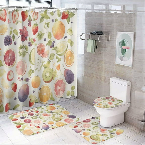 Various Fruits 4Pcs Shower Curtain Set Shower Curtain Set with Carpet Bath Mat