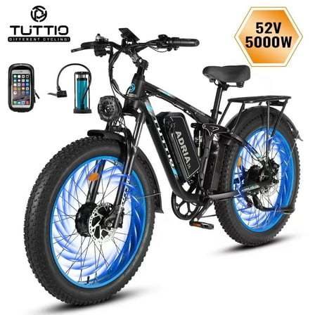 TUTTIO Adria26 Electric Mountain Bike for Adults, 5000W Motor, 52V 30Ah Battery, Max 46Mph, 100 Miles Range, 26" Fat Tire All Terrain E Bike