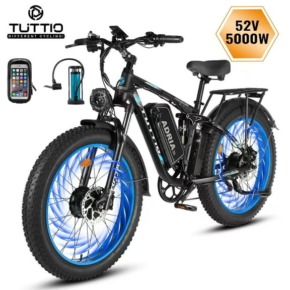 TUTTIO Adria26 Electric Mountain Bike for Adults, 5000W Motor, 52V 30Ah Battery, Max 46Mph, 100 Miles Range, 26" Fat Tire All Terrain E Bike