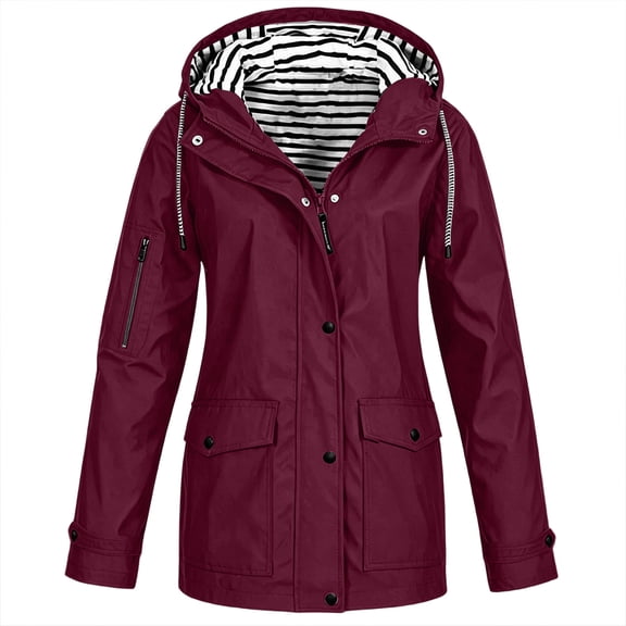 Enjoytime Rain Jacket Women Long Sleeve Lightweight Waterproof Windbreaker Travel Outdoor Raincoat With Hood Plus Size Womens Clothing