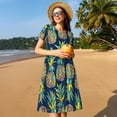 thumbnail image 4 of Easygdp Colorful Pineapples para Vestido Transpirable de Mujer, Vestido Suelto de Manga Corta con Pliegues y Bolsillos para el Verano, 4 of 6