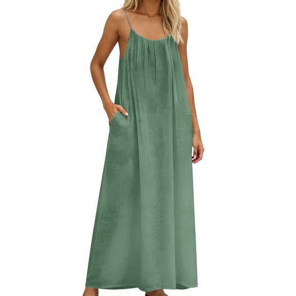 Edvintorg Women's Solid Color Maxi Dress Loungewear Sleeveless Backless Casual Loose Long Dresses with Pockets