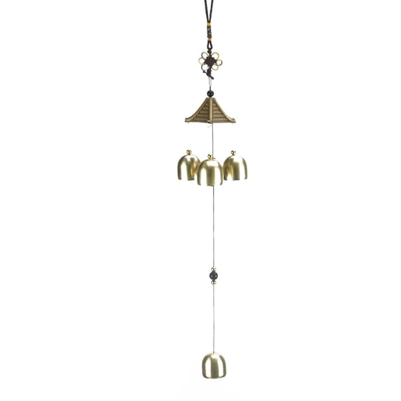 3-Bell Feng Shui Bagua Wind Chime Outdoor Garden Decor Lucky Hanging Ornament Alloy Plastic 44cm Length a