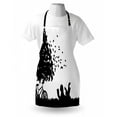 thumbnail image 3 of Black and White Apron Silhouette of a Girl with Bike Reading a Book under a Tree in Fall, Unisex Kitchen Bib Apron with Adjustable Neck for Cooking Baking Gardening, Black and White, by Ambesonne, 3 of 3