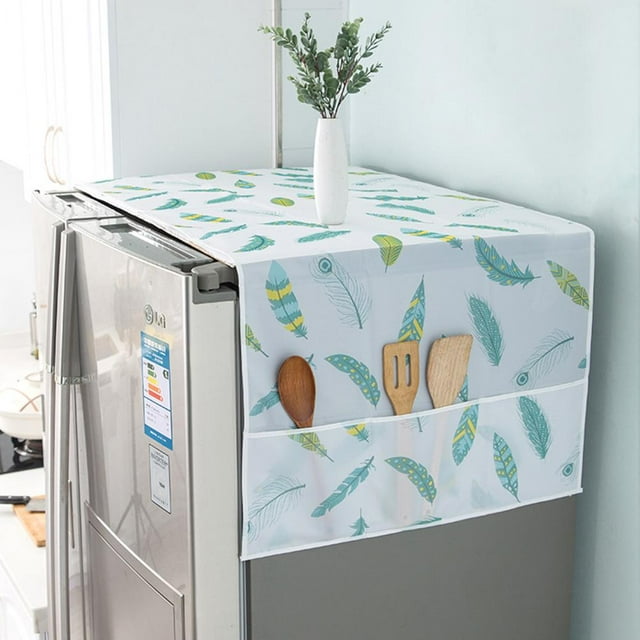 Feltree Housse de Protection pour Machine à Laver et Sécheuse Anti-Huile avec Sac de Rangement Latéral en Coton Lin pour Réfrigérateur de Cuisine