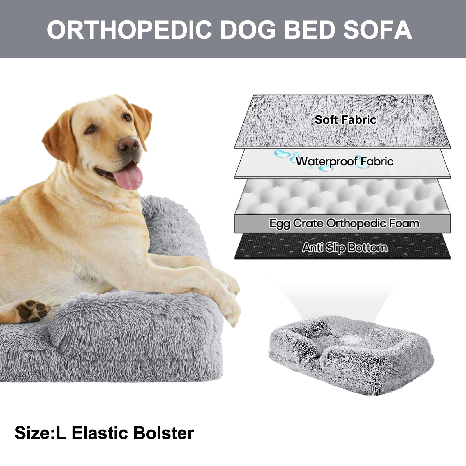 PayUSD Warming Fluffy Orthopedic Dog Beds for Large Dogs,Dog Bed with Plush Thick Egg Foam Support and Non-Slip Bottom, Large Waterproof and Machine Washable Pet Bed Cover