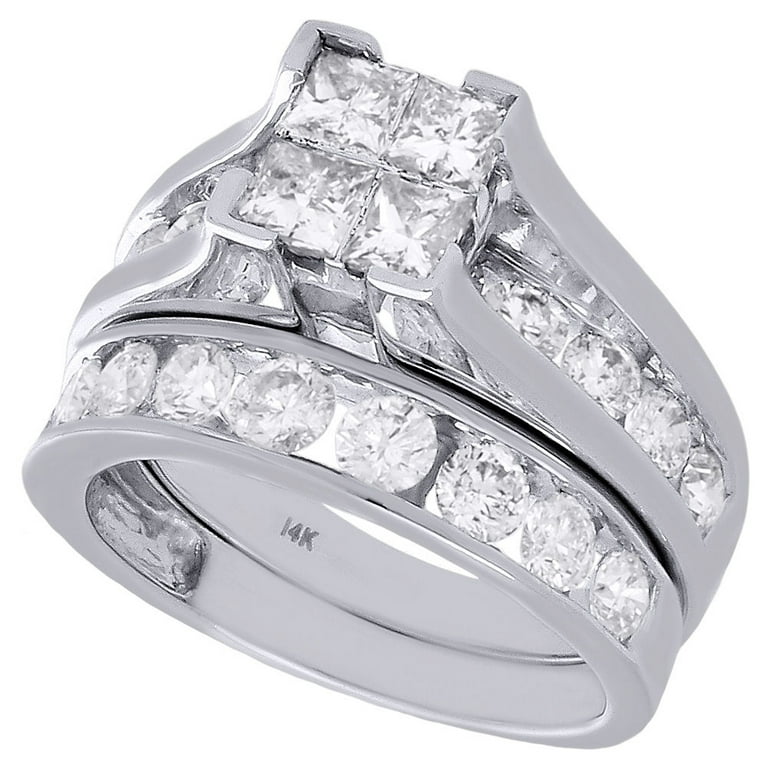 14K White Gold Quad Princess Diamond Channel Set Wedding Ring