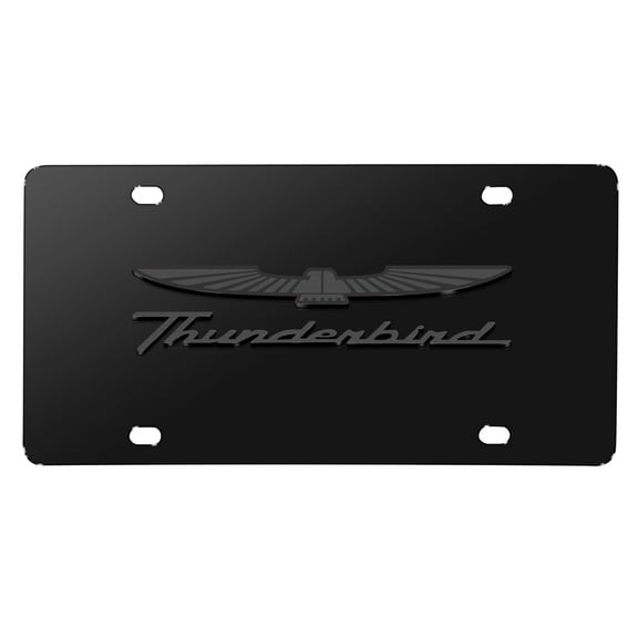 iPick Image for Ford Thunderbird 3D Dark Gray Logo on Black Stainless Steel License Plate, Official Licensed