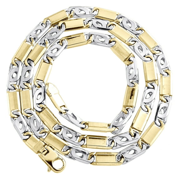 10K White & Yellow Two Tone Gold 5mm Fancy Bar Link Chain Statement Necklace 22"