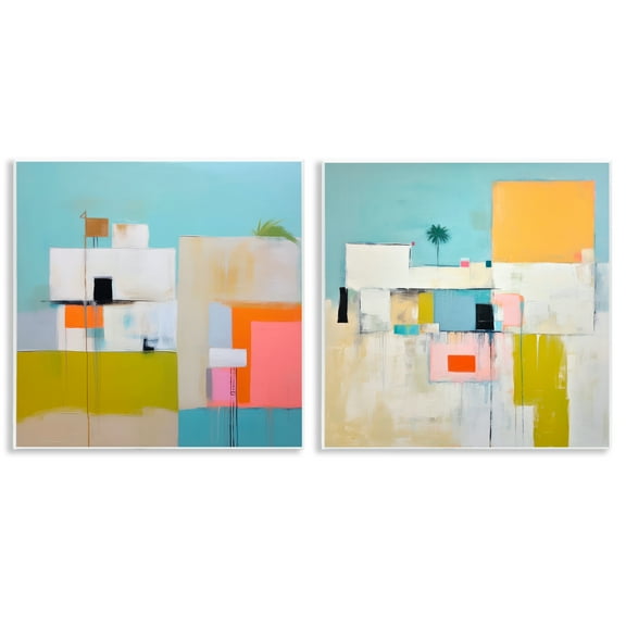 Stupell Industries Abstract Square Block Apartment Buildings & Architecture Painting Unframed Art Print Wall Art, 12 x 12, Set of 2