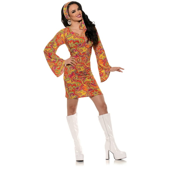 UNDERWRAPS Sexy Orange Mini Dress - Headscarf, Costume for Halloween Party, Cute 70s 80s 90s Outfits, Cosplay Events