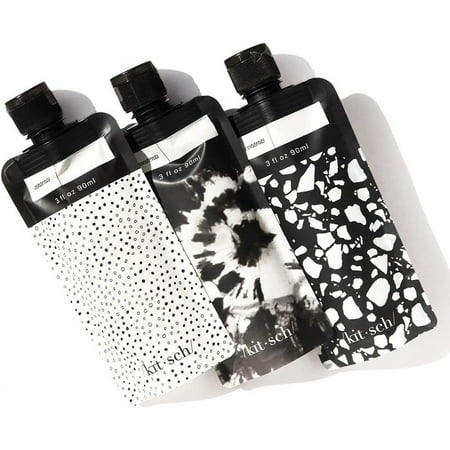 Kitsch Travel Containers - Leak Proof Refillable Liquid Squeeze Travel Pouches, 3oz (Black & Ivory)